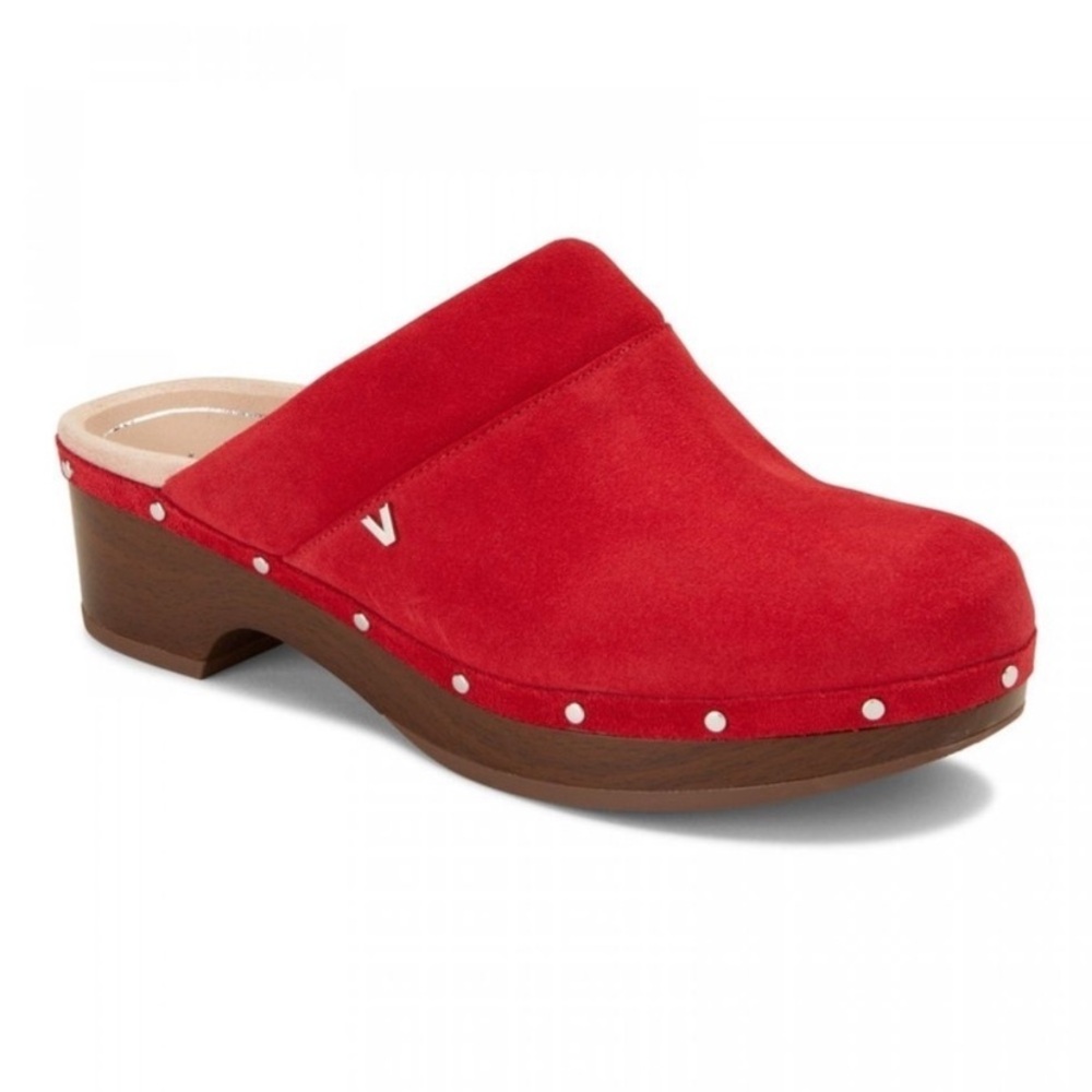 Vionic Kacie Red Suede Clogs Slip On Size 8